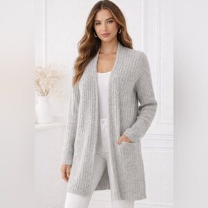 Forever 21 Gray Ribbed Long Cardigan Size S Cozy Open Front Sweater